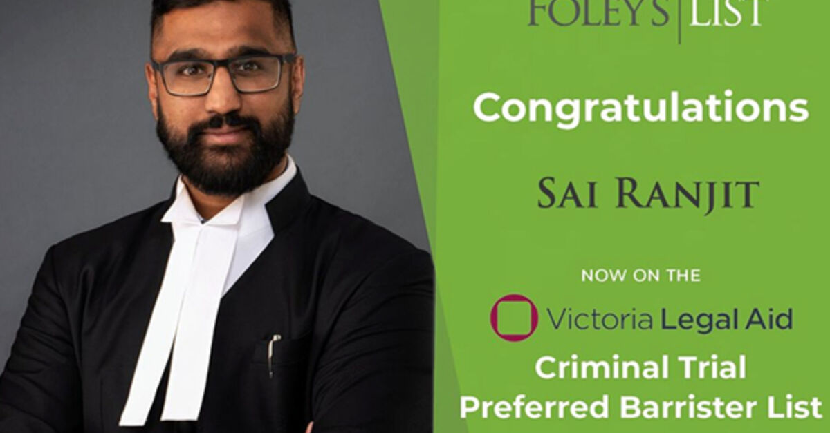 Sai Ranjit is now on the VLA Criminal Trial Preferred Barrister List ...